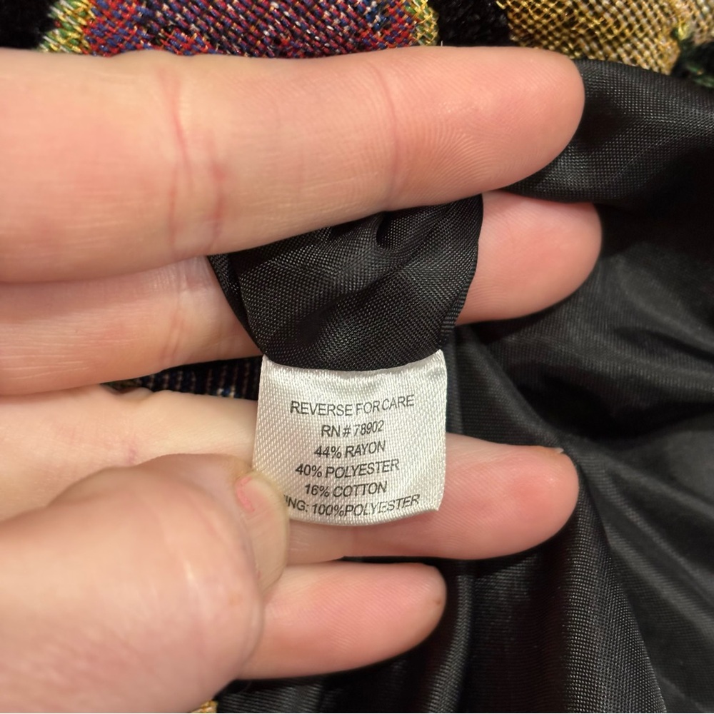 ELCC Vintage Tapestry Vest Size Small Velvet Floral Brocade Black Multicolor - Picture 6 of 7
